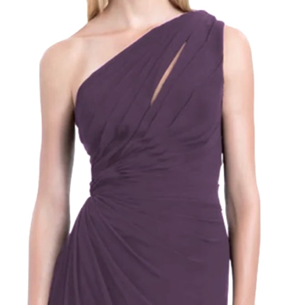 Bill Levkoff Barbara Chiffon One-Shoulder A-Line Princess Maxi Dress Plum 14 - Picture 16 of 17